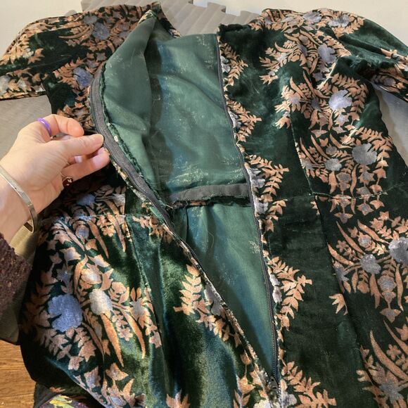 Vintage 1930s silk velvet forest green floral floor length dress gown - Picture 11 of 11